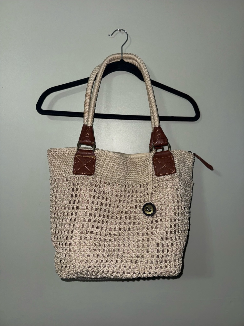 The Sak Cambria Crochet Large Tote Bag - Beige / Cream Boho Shoulder Purse